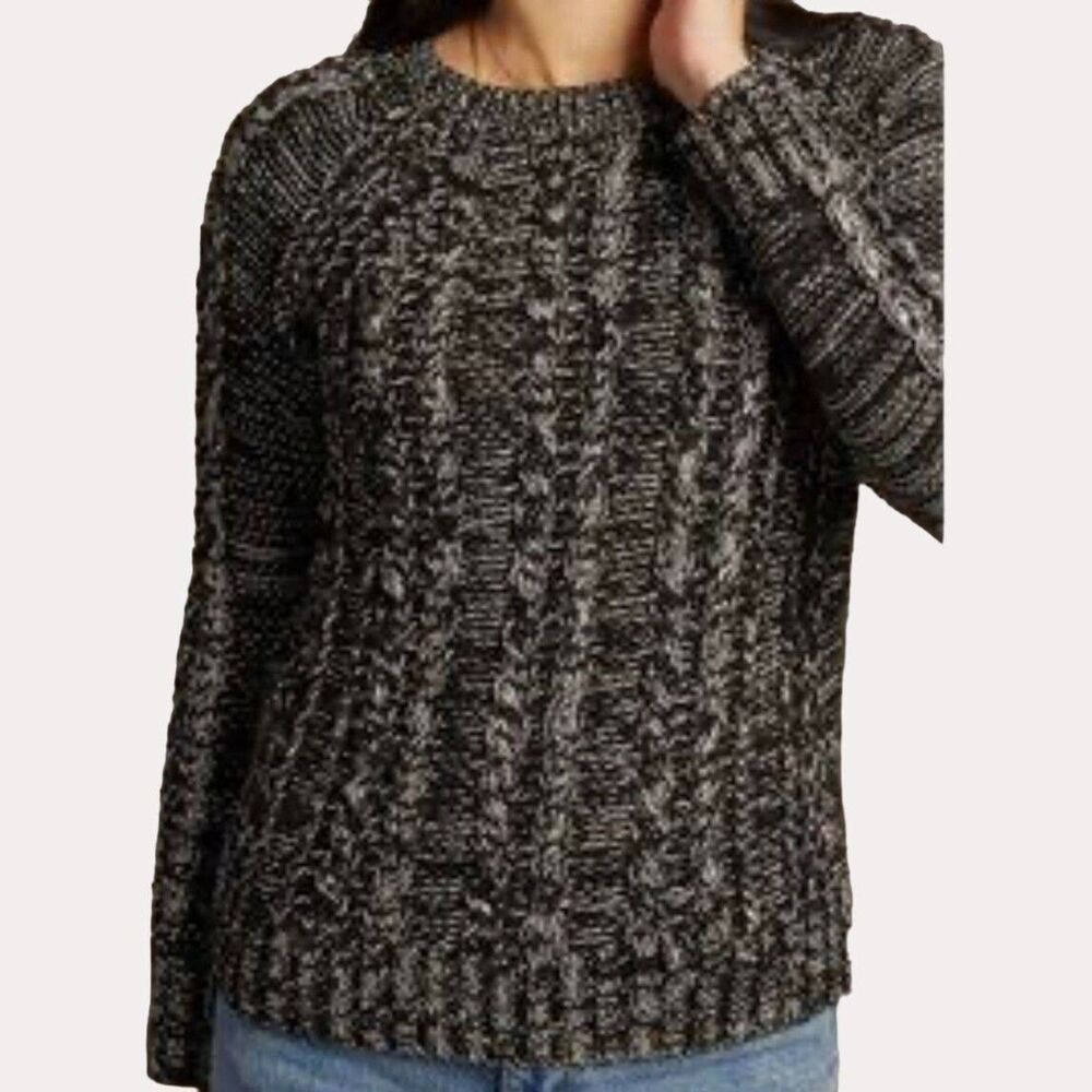 Gap Cable Knit Sweater Marled Black White L